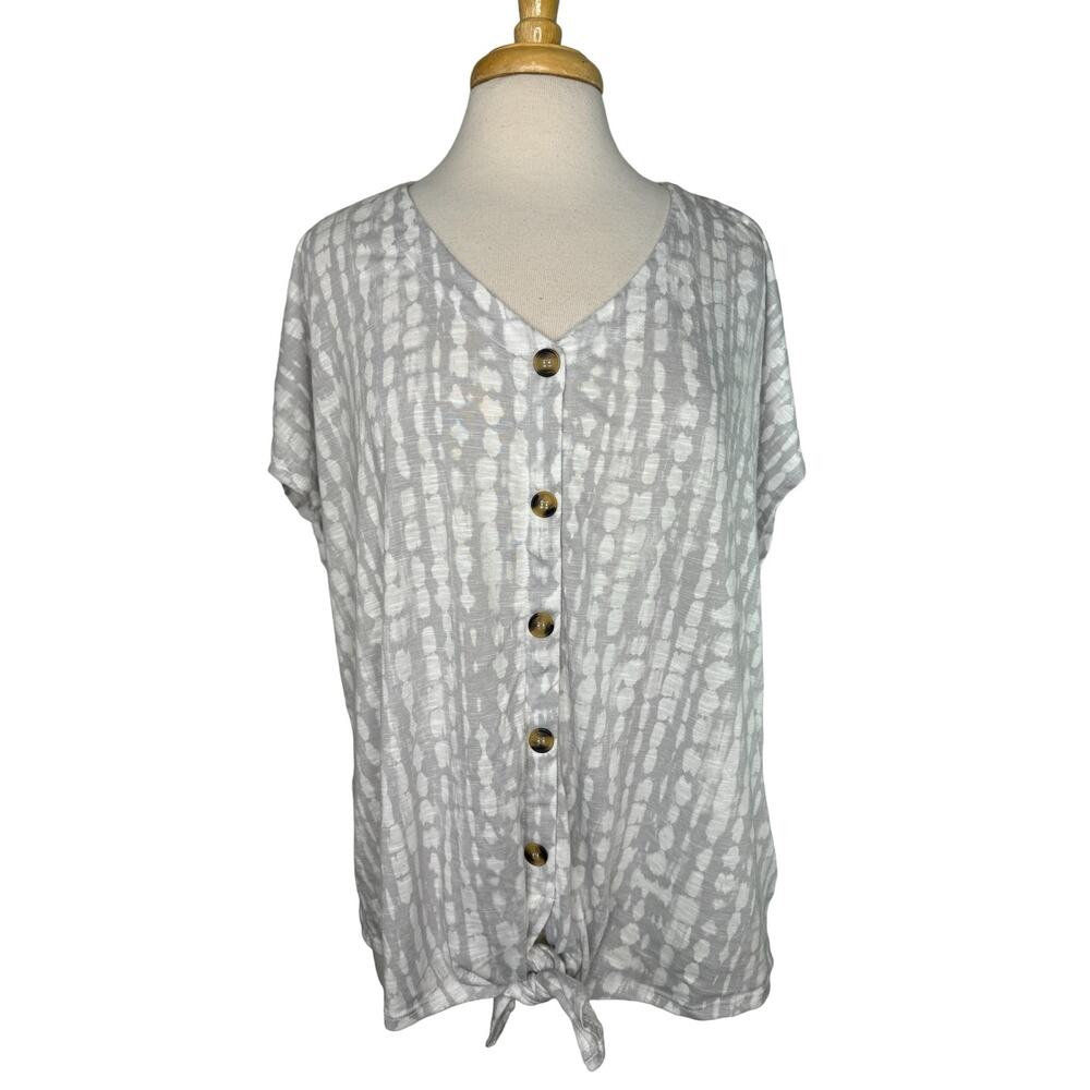 TORRID White Gray Burnout Tie Front Lightweight Blouse Size 3 3X Pullover